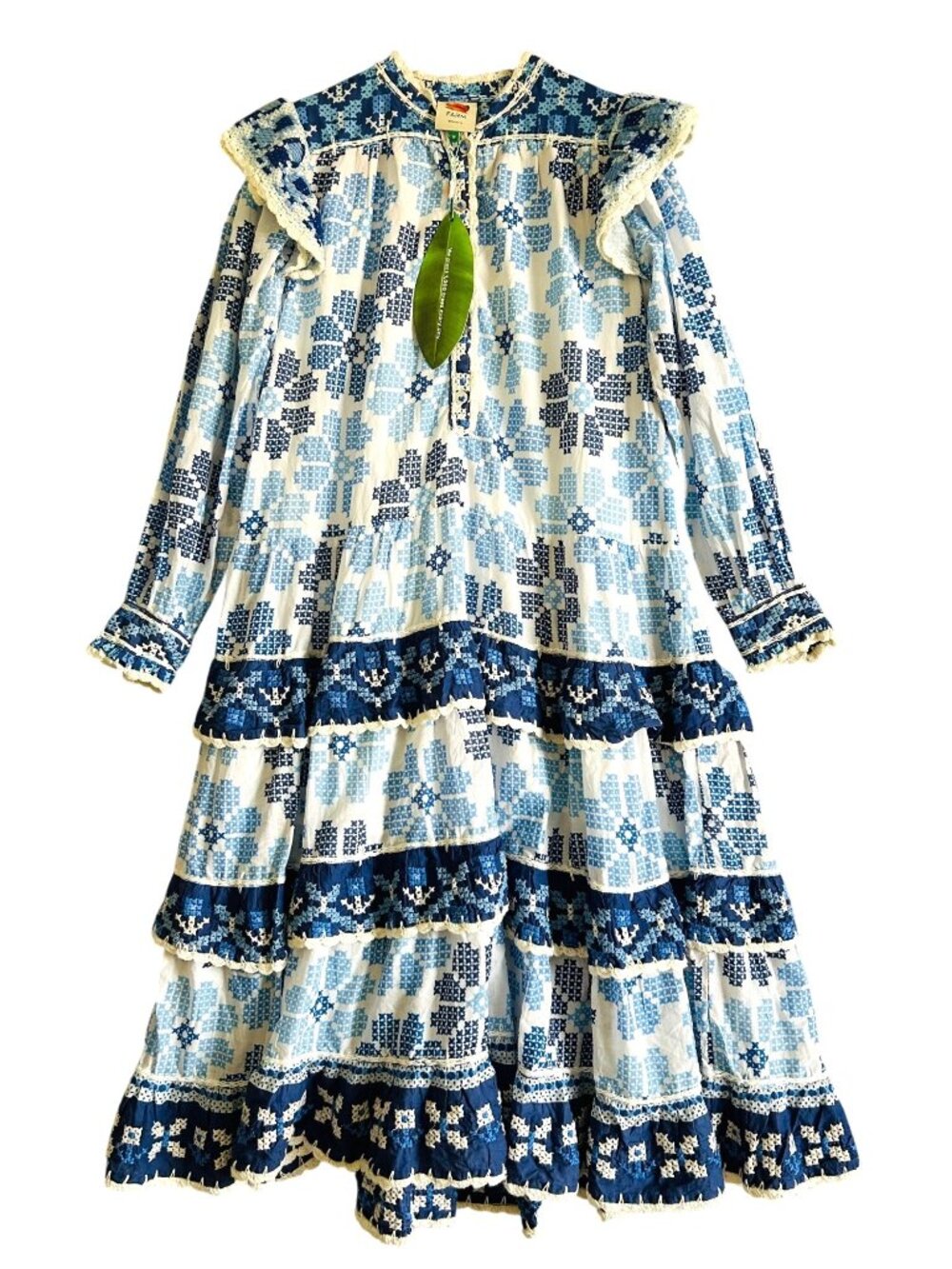 Farm Rio Women's Sz Medium Stitched Floral Maxi Dress With Lace Trim - Picture 14 of 15